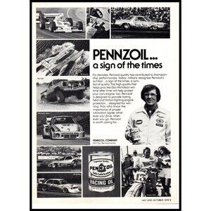 1979 Pennzoil Racing Oil Vintage Print Ad Porsche Corvette BMW Indy Car Wall Art